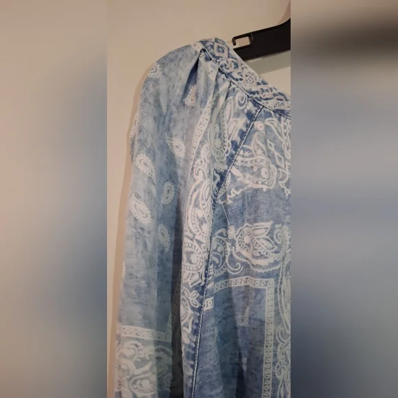 Vintage America Blues Chambray Peasant Boho Embroidered Long Sleeve Top L - Picture 6 of 8